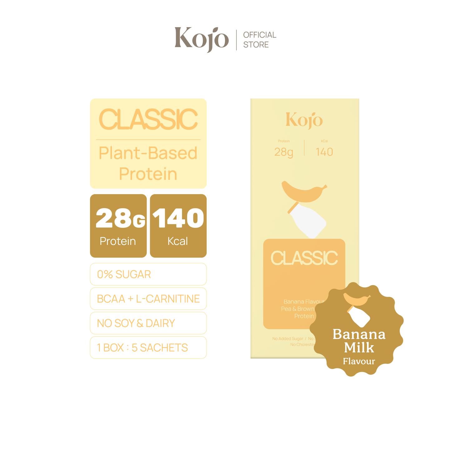 Kojo Classic Plant-Based Protein สูตรใหม่ | โปรตีนจากพืช Hydrolyzed Pea Protein 1 กล่อง 5 ซอง